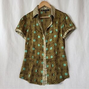 Retro Mod| Coupe | Geometric Print Button Down Blouse | US M